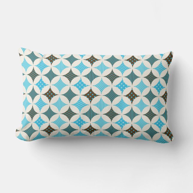 Blue Grey Diamond Circle Pattern Design Lumbar Pillow (Front)