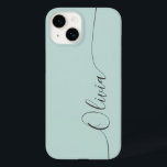 Blue Grey Elegant Calligraphy Script Name Case- Case-Mate iPhone 14 Case<br><div class="desc">Blue Grey Elegant Calligraphy Script Custom Personalized Name iPhone 14 Smart Phone Cases features a modern and trendy simple and stylish design with your personalized name in elegant hand written calligraphy script typography on a opal blue background. Designed by ©Evco Studio www.zazzle.com/store/evcostudio</div>