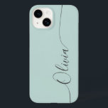 Blue Grey Elegant Calligraphy Script Name Case- Case-Mate iPhone 14 Case<br><div class="desc">Blue Grey Elegant Calligraphy Script Custom Personalized Name iPhone 14 Smart Phone Cases features a modern and trendy simple and stylish design with your personalized name in elegant hand written calligraphy script typography on a opal blue background. Designed by ©Evco Studio www.zazzle.com/store/evcostudio</div>