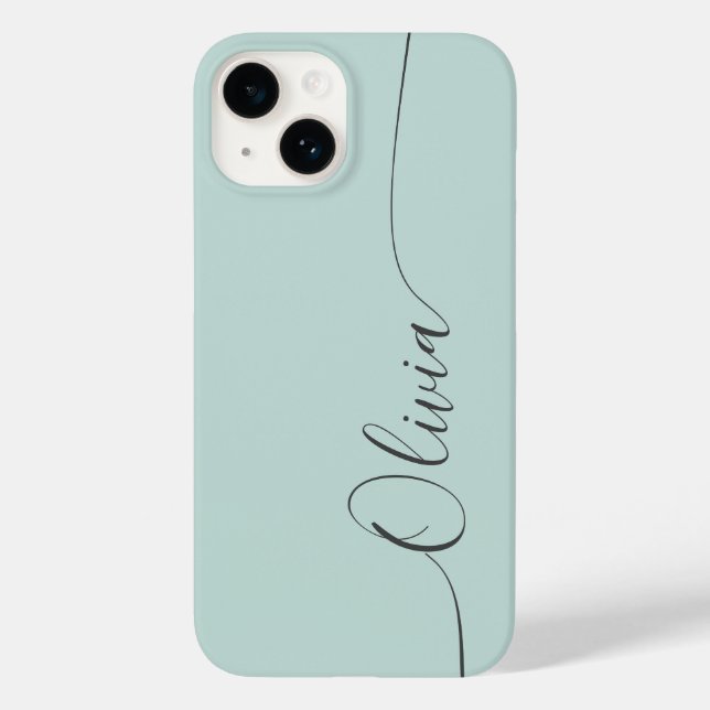 Blue Grey Elegant Calligraphy Script Name Case- Case-Mate iPhone Case (Back)