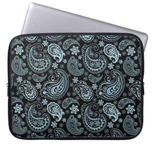 Blue-Grey Elegant Retro Paisley Pattern Design Laptop Sleeve