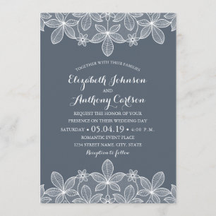 Blue Grey Elegant Vintage Lace Best Luxury Wedding Invitation