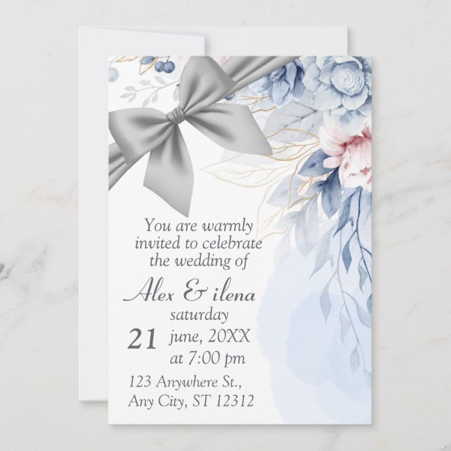 Blue Grey Elegant Wedding Party Invitation (Front)