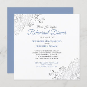 Blue Grey Elegant Wedding Rehearsal Dinner Invitation