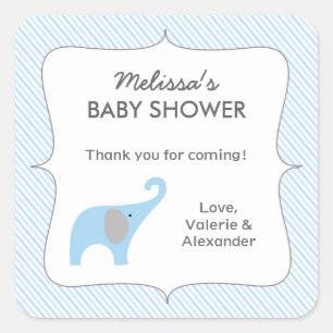 Blue Grey elephant baby shower favour thank you Square Sticker