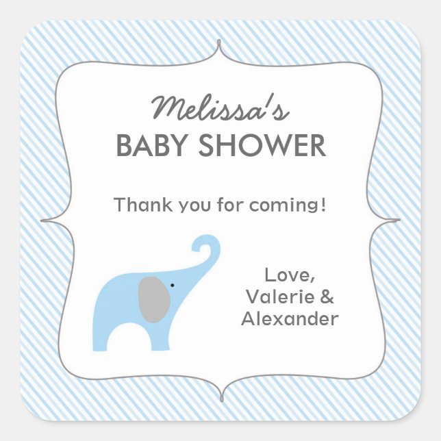 Blue Grey elephant baby shower favour thank you Square Sticker (Front)