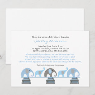 Blue Grey Elephant Baby Shower Invitations