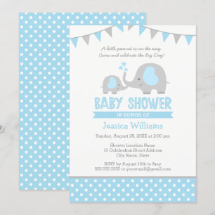 Blue Grey Elephant Baby Shower Invitations pour ga