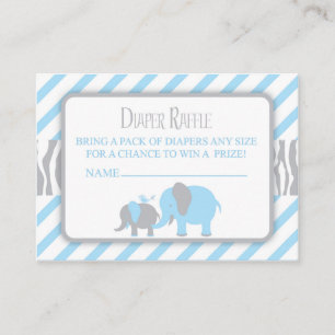 Blue & Grey Elephant Diaper Raffle Ticket Enclosure Card
