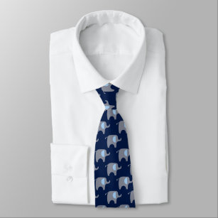 Blue Grey Elephant Pattern Tie