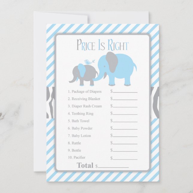 Blue & Grey Elephant Prix Est Carte Droite (Devant)