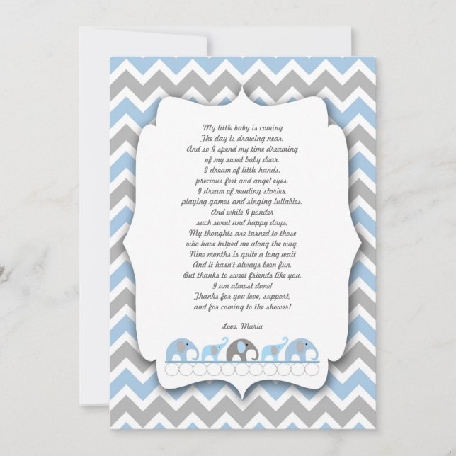 Blue Grey Elephants Baby shower thank you notes (Front)