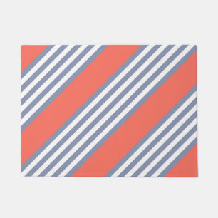 Blue-grey five stripe pattern with living coral doormat