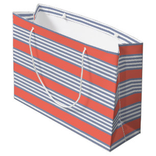 Blue-grey five stripe pattern with living coral large gift bag