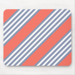 Blue-grey five stripe pattern with living coral mouse pad