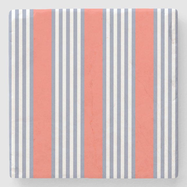 Blue-grey five stripe pattern with living coral stone coaster (Front)