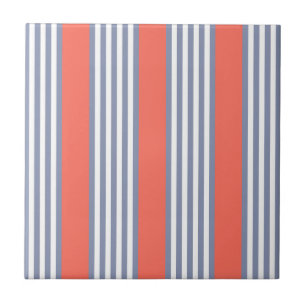 Blue-grey five stripe pattern with living coral tile