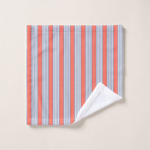 Blue-grey five stripe pattern with living coral wash cloth