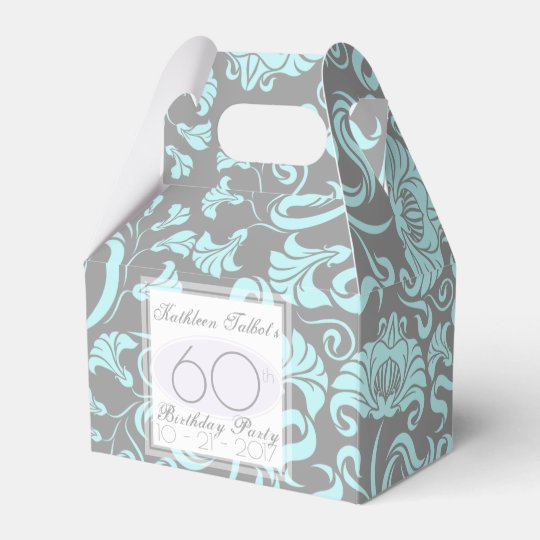 Blue Grey Floral 60th Birthday Thank You Favour Favor Box