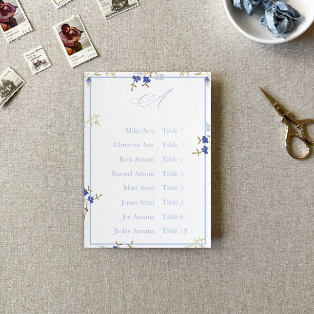 Blue Grey Floral Alphabetic Seating Charts Table Number (Creator Uploaded)