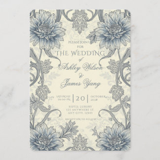 Blue Grey Floral Botanical Wedding Invitation