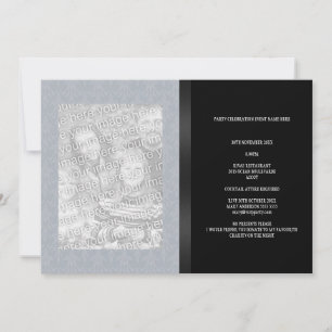 Blue Grey Floral Damask Black Photo All Events Invitation