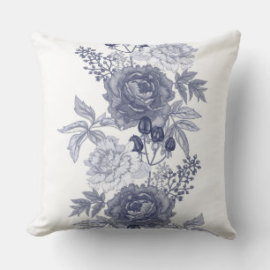 Blue Grey Floral/ Plaid Pillow