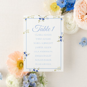 Blue & Grey Floral Wedding Seating Chart Card