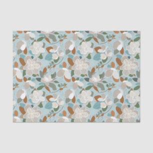 Blue Grey Floral Winter Magnolia Tissue Paper