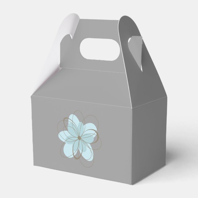 Blue Grey Flower Baby Shower Favor Box (Front Side)
