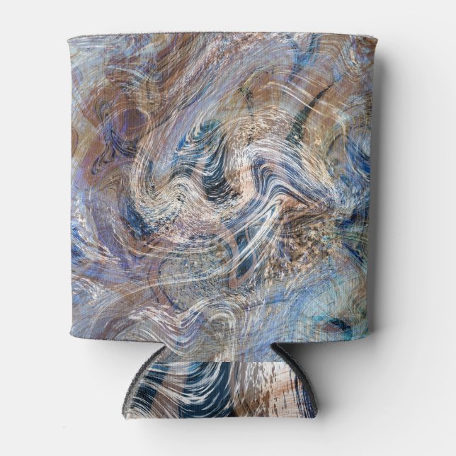 Blue Grey Fluid Marbling Illustration Can Cooler (Front)