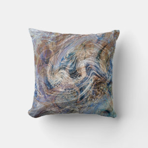 Blue Grey Fluid Marbling Illustration Throw Pillow