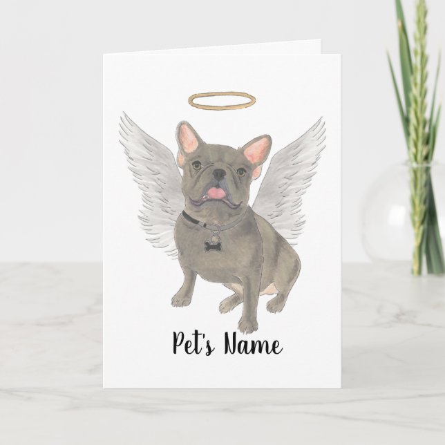 Blue Grey Frenchie Sympathy Memorial Card (Front)
