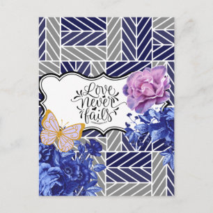 Blue/Grey Geometric Floral Postcard