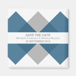 Blue Grey Geometric Triad Save the Date Magnet