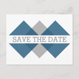 Blue Grey Geometric Triad Save the Date Postcard