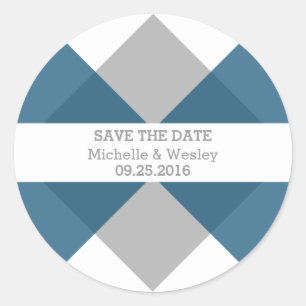 Blue Grey Geometric Triad Save the Date Stickers