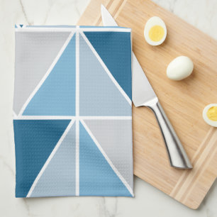 Blue Grey Geometric Triangles Pattern Kitchen Towel