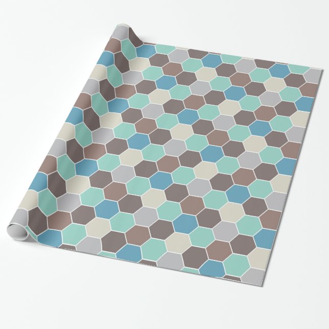 Blue & Grey Geometric Wrapping Paper (Unrolled)