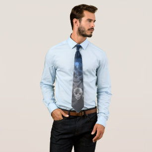 Blue Grey Ghostly Skulls - Abstract Pattern Tie