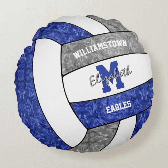 blue grey girls volleyball sports room round pillow (Front)