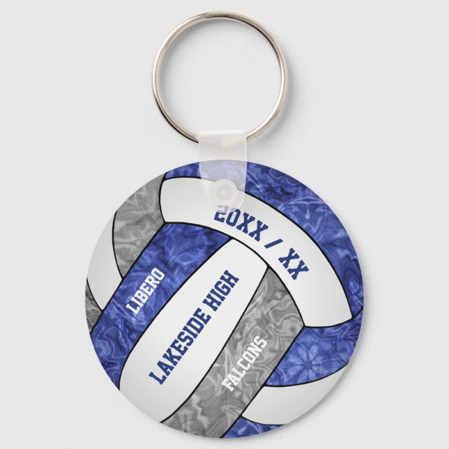 blue grey girly volleyball school mascot name keychain (Front)