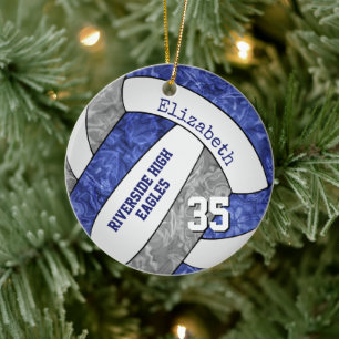 blue grey girly volleyball team colours ceramic ornament