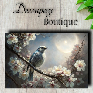 Blue Grey Gnatcatcher White Blossoms Moon Decoupag Tissue Paper