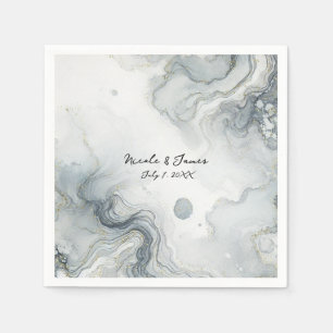 Blue Grey & Gold Beachy Watercolor Beach Wedding Napkin