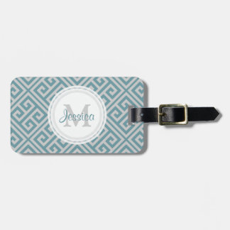 Blue Grey Greek Key Motif Luggage Tag