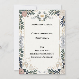 Blue Grey Greenery Milestone Birthday Invitation
