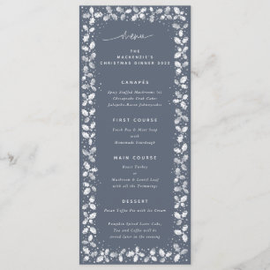 Blue-Grey Hand Printed Holly+Berries Christmas Menu