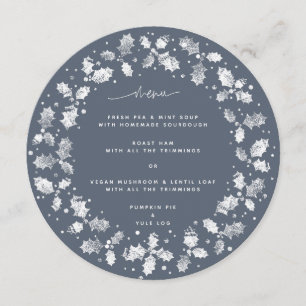 Blue-Grey Hand Printed Holly Wreath Christmas Menu