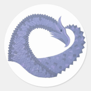 Blue-grey heart dragon on white classic round sticker